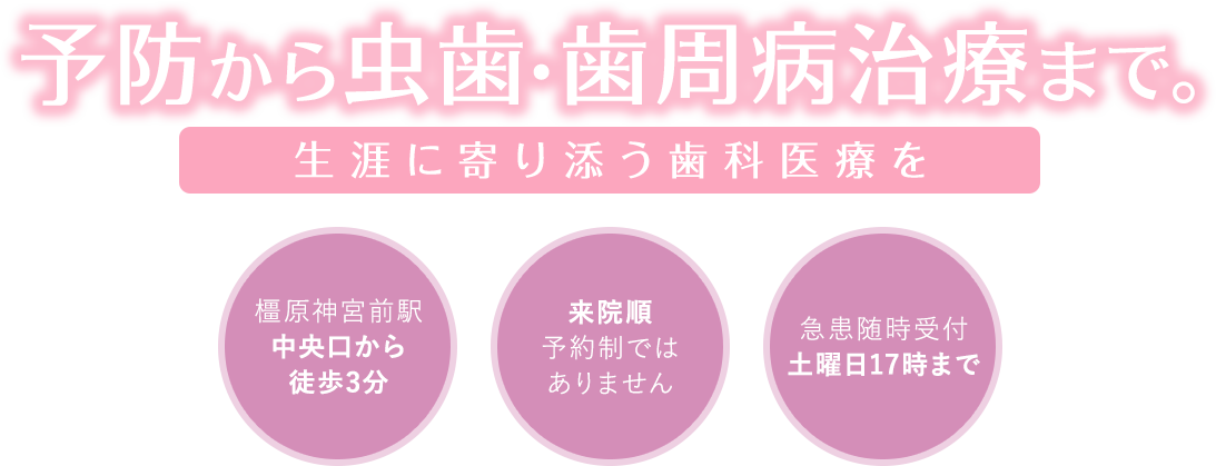 予防から虫歯・歯周病治療まで。生涯に寄り添う歯科医療を。